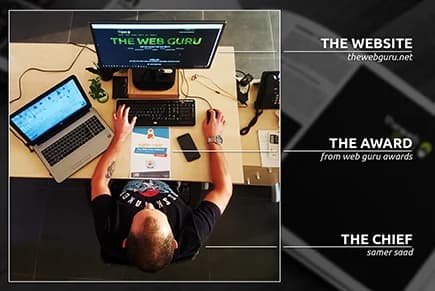The Web Guru Lebanon's award post featuring their website, award and founder